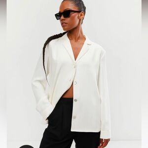 OAK & FORT BUTTON UP BLOUSE TOP SHIRT ECRU CREAM IVORY SMALL OVERSIZED
